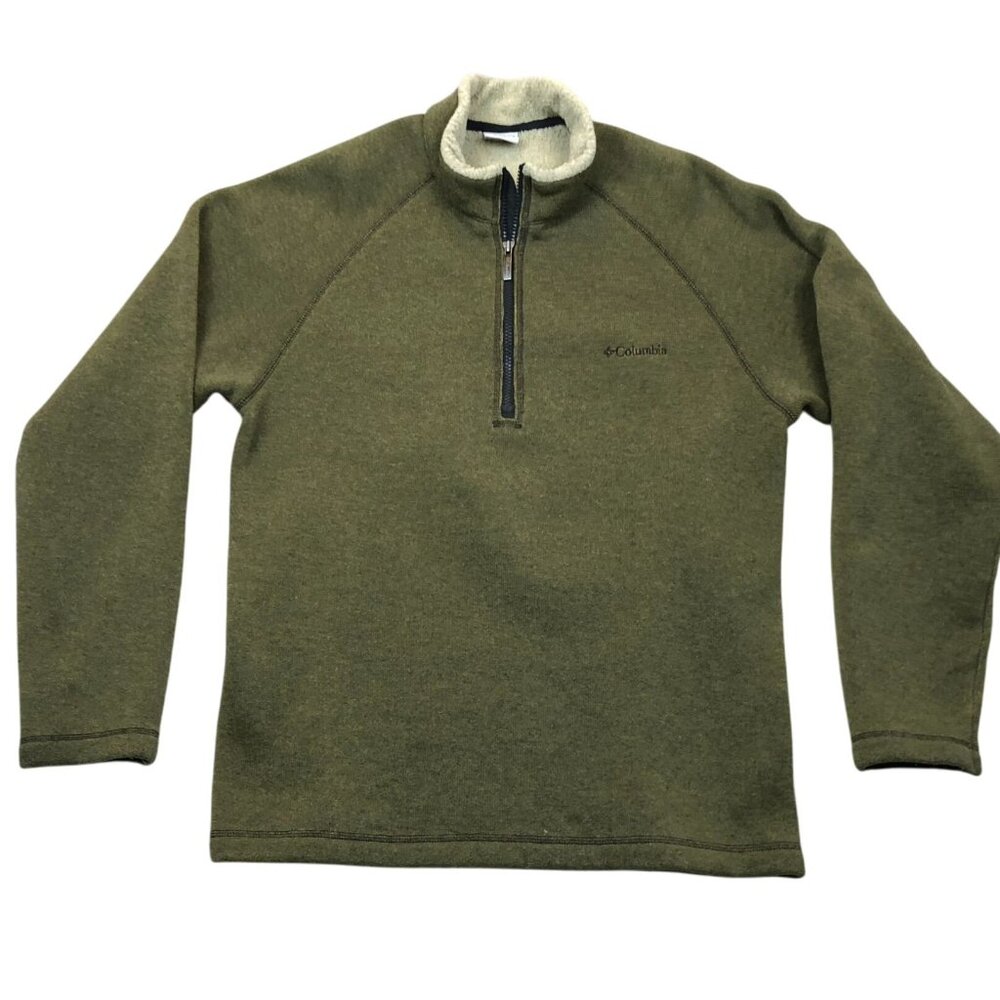 Columbia Men Jacket Large Pullover Sherpa Lined Cozy Green 1/4 Zip Fleece Casual
